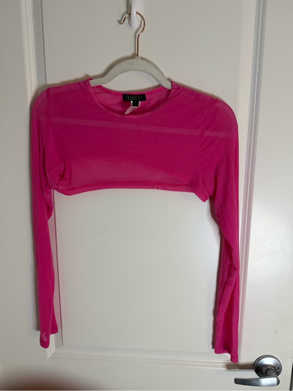 Dolls Kill Sheer Hot Pink Long Sleeve Crop Top